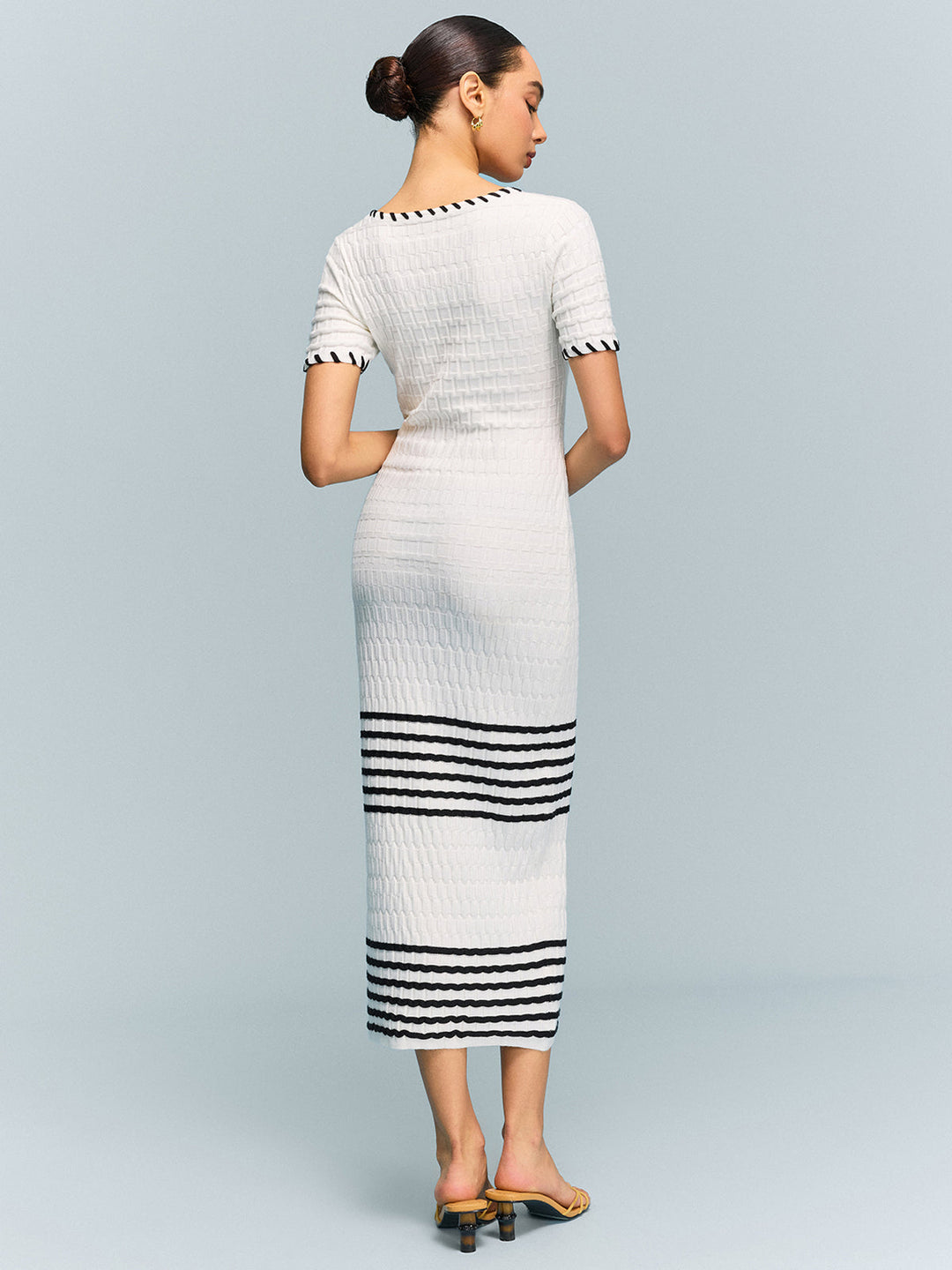 Textured Knit Midi Dress with Striped Hem  Liora Lane Boutique Sweater Dresses