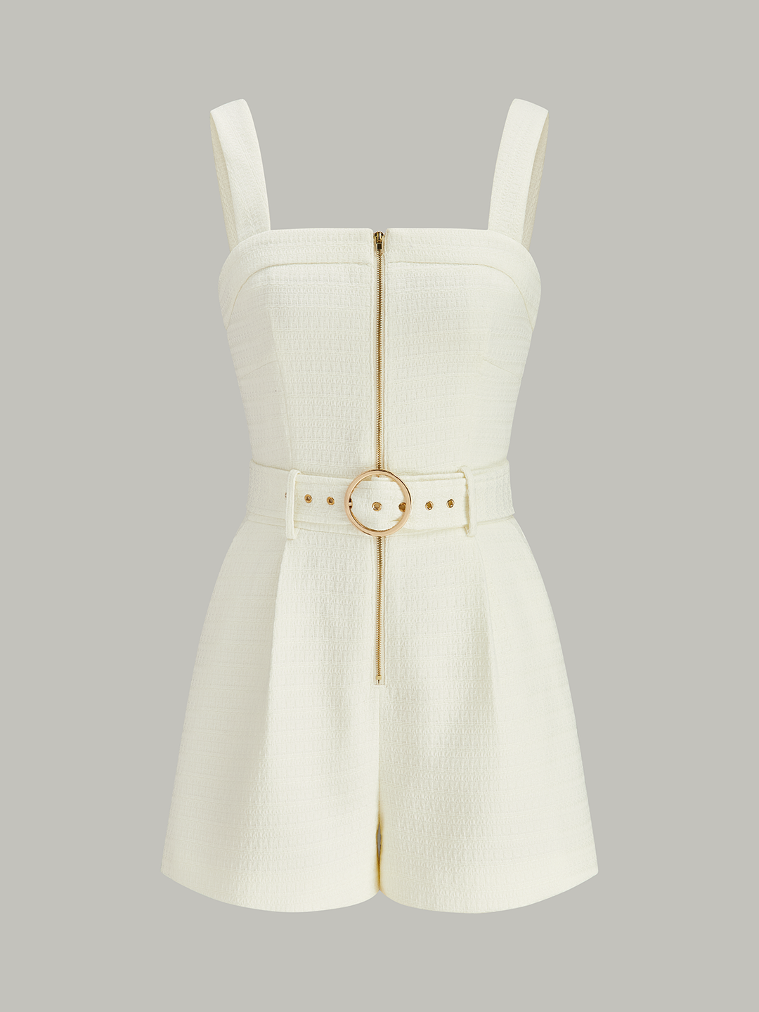 Textured Zipper Jumpsuit With Belt  Liora Lane Boutique Jumpsuits Apricot / XL 84.99