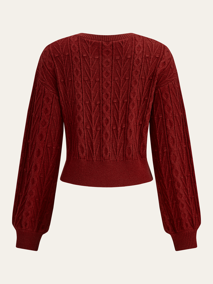 Wool Blend Bow Cable-Knit Cardigan  Liora Lane Boutique Cardigans