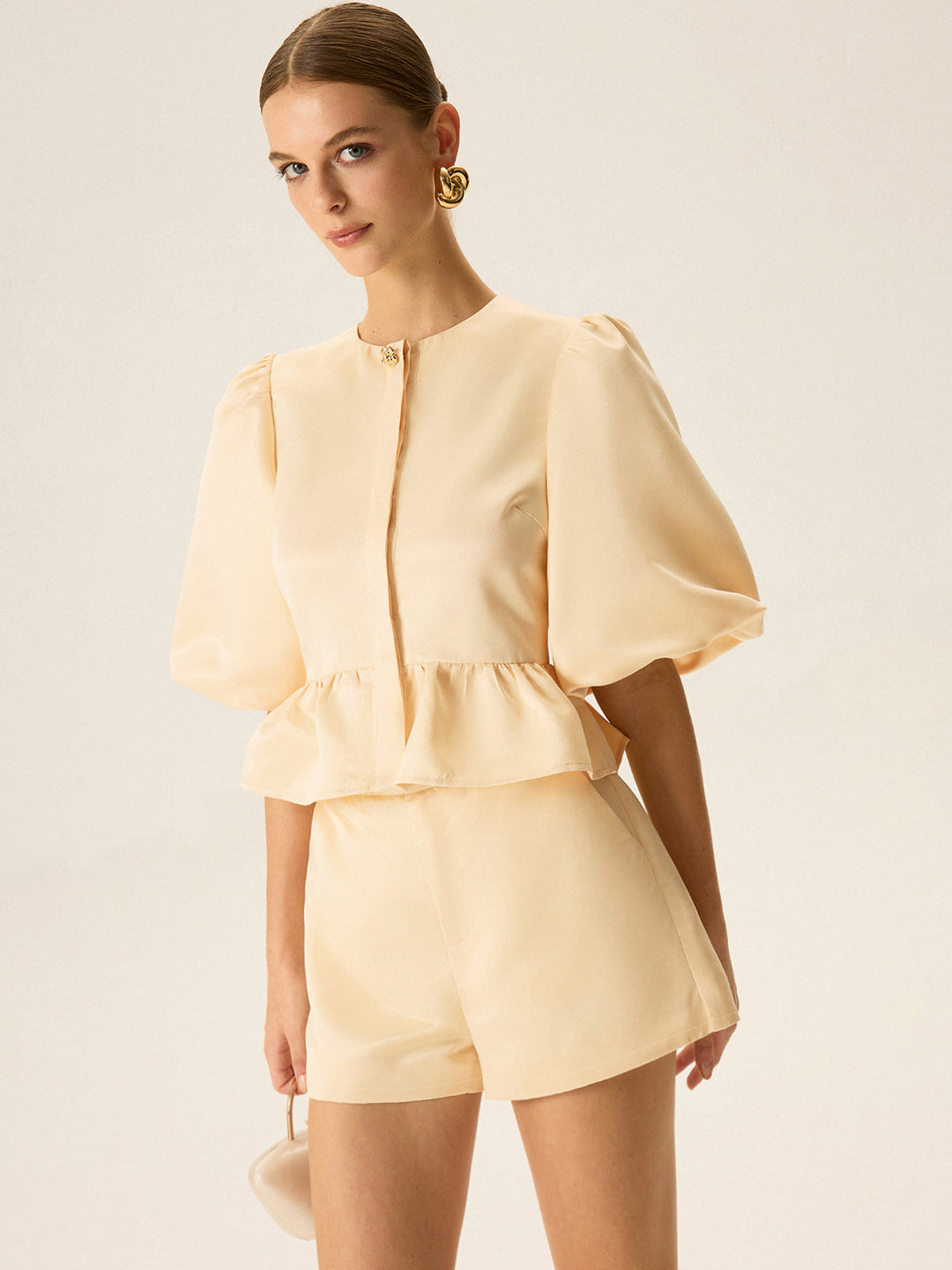 Puff Sleeve Peplum Top and Shorts Set  Liora Lane Boutique Short Sets