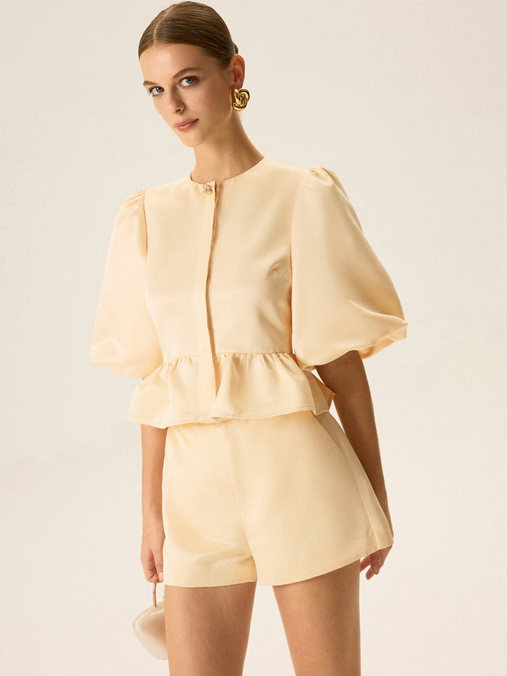 Puff Sleeve Peplum Top and Shorts Set  Liora Lane Boutique Short Sets