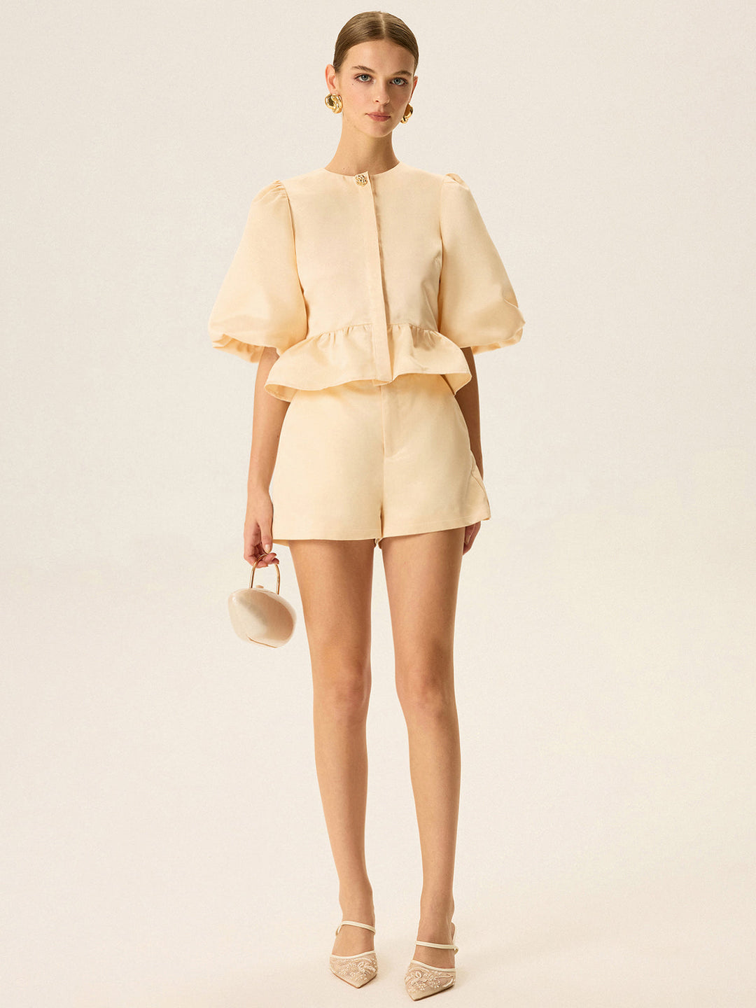 Puff Sleeve Peplum Top and Shorts Set  Liora Lane Boutique Short Sets