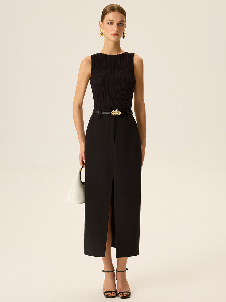 Belted Pocket Slit Midi Skirt  Liora Lane Boutique Skirts