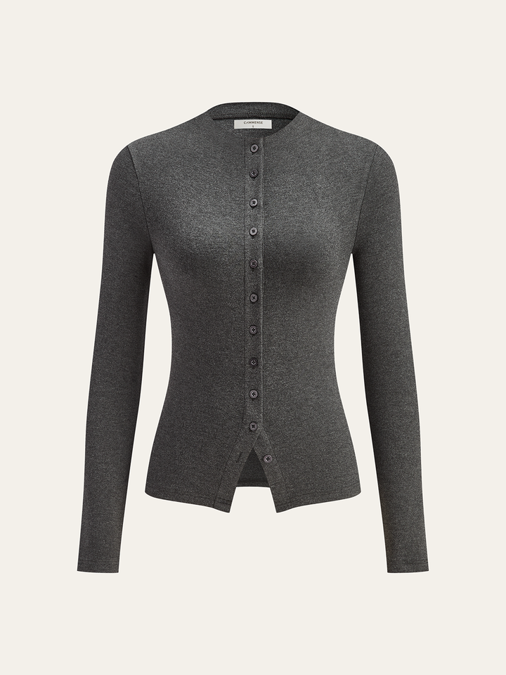 Mock Neck Button Long Sleeve T-Shirt  Liora Lane Boutique T-Shirts