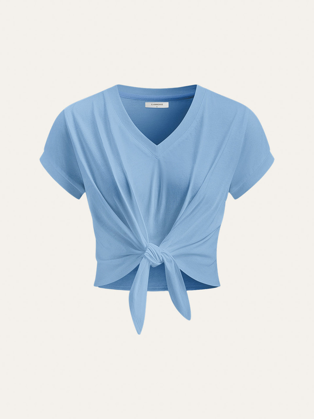 Knot Front V-Neck T-Shirt  Liora Lane Boutique T-Shirts Blue / XL 24.00