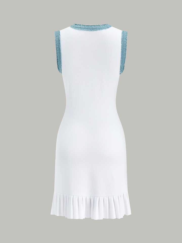 Denim Trim Button-Front Ruffle Hem Midi Dress  Liora Lane Boutique Sweater Dresses