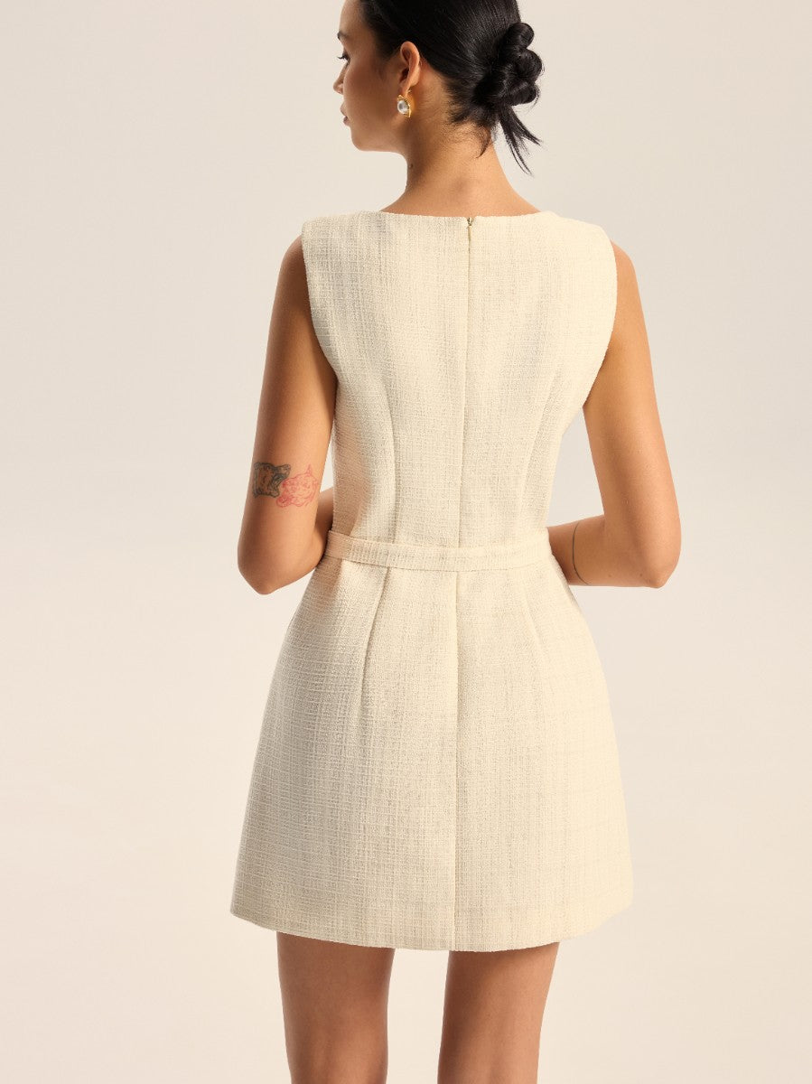 Tweed Slit Mini Dress with Detachable Belt  Liora Lane Boutique Dresses