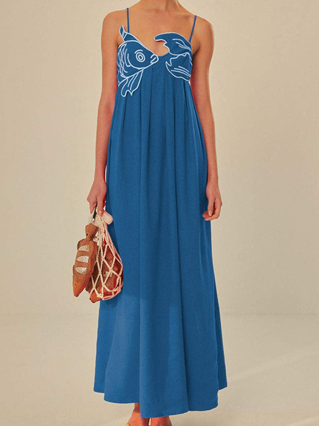 Embroidered Fish Semi-Sheer Cami Dress  Liora Lane Boutique Dresses Blue / XL 84.99