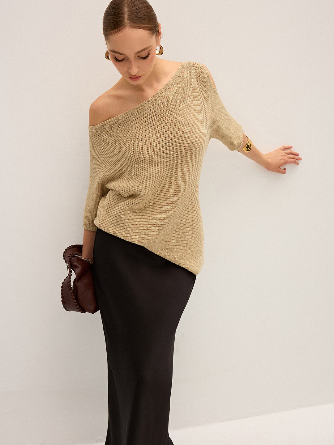 Asymmetric One-Shoulder Knitted Top  Liora Lane Boutique Sweaters