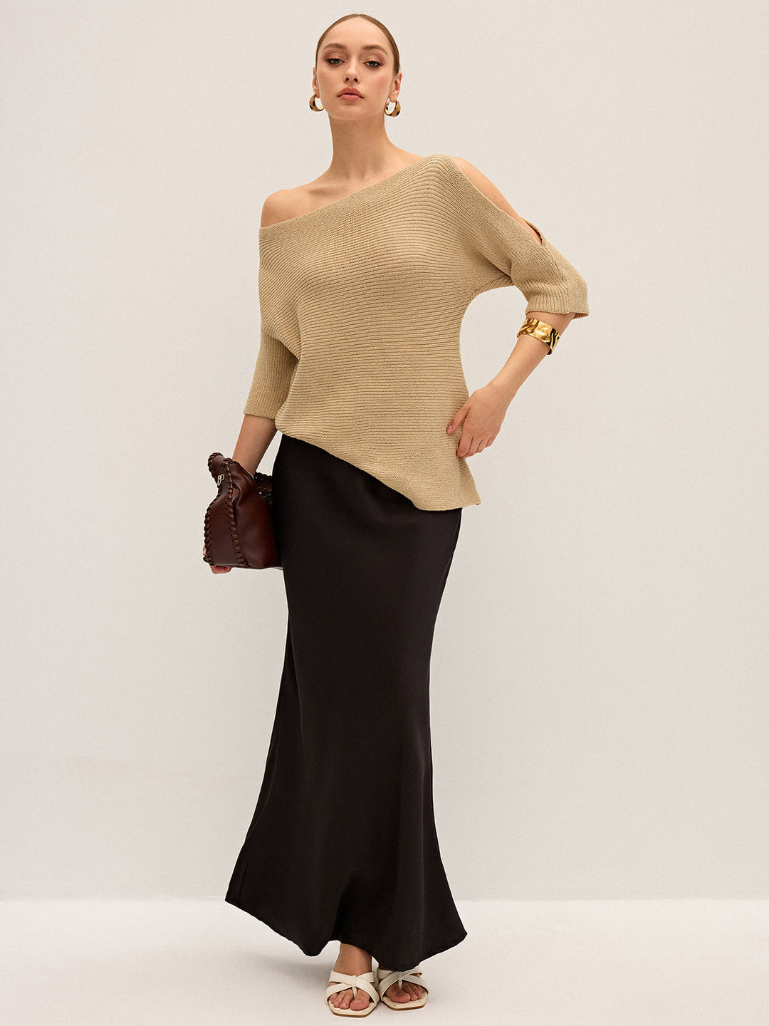 Asymmetric One-Shoulder Knitted Top  Liora Lane Boutique Sweaters