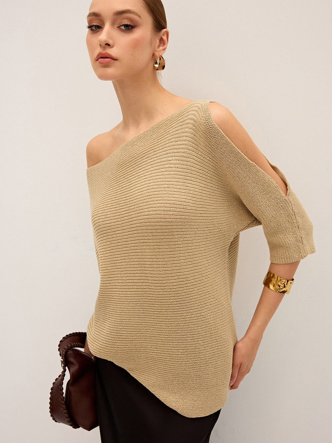 Asymmetric One-Shoulder Knitted Top  Liora Lane Boutique Sweaters