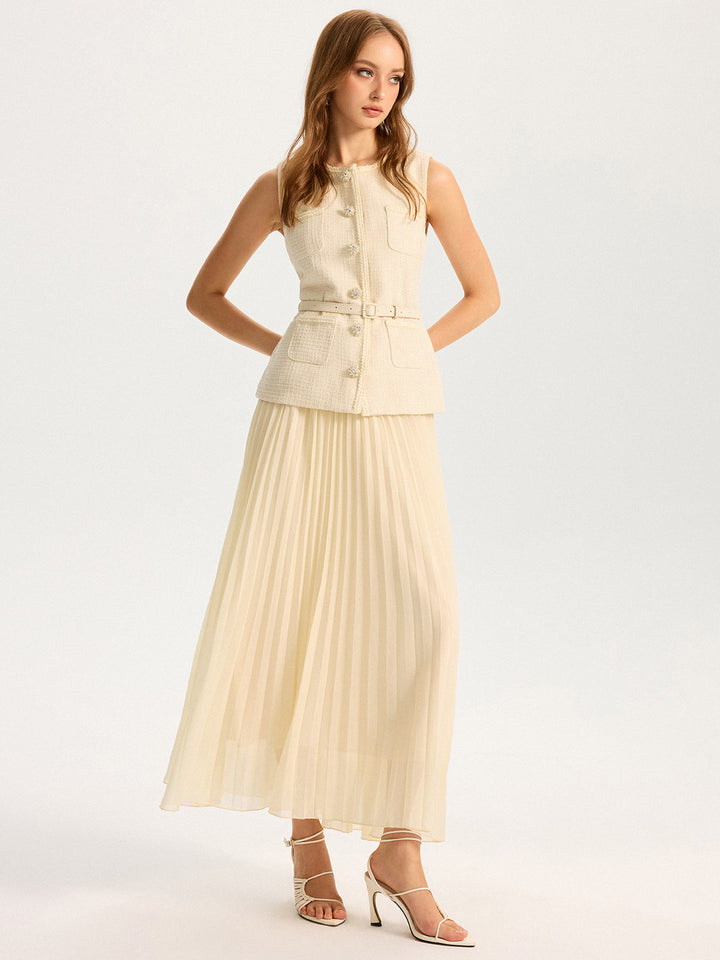 Tweed Sleeveless Vest and Pleated Maxi Skirt Set  Liora Lane Boutique Skirt Sets
