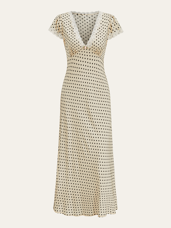 Polka Dot Lace-Trim Dress  Liora Lane Boutique Dresses Apricot / XL 89.99