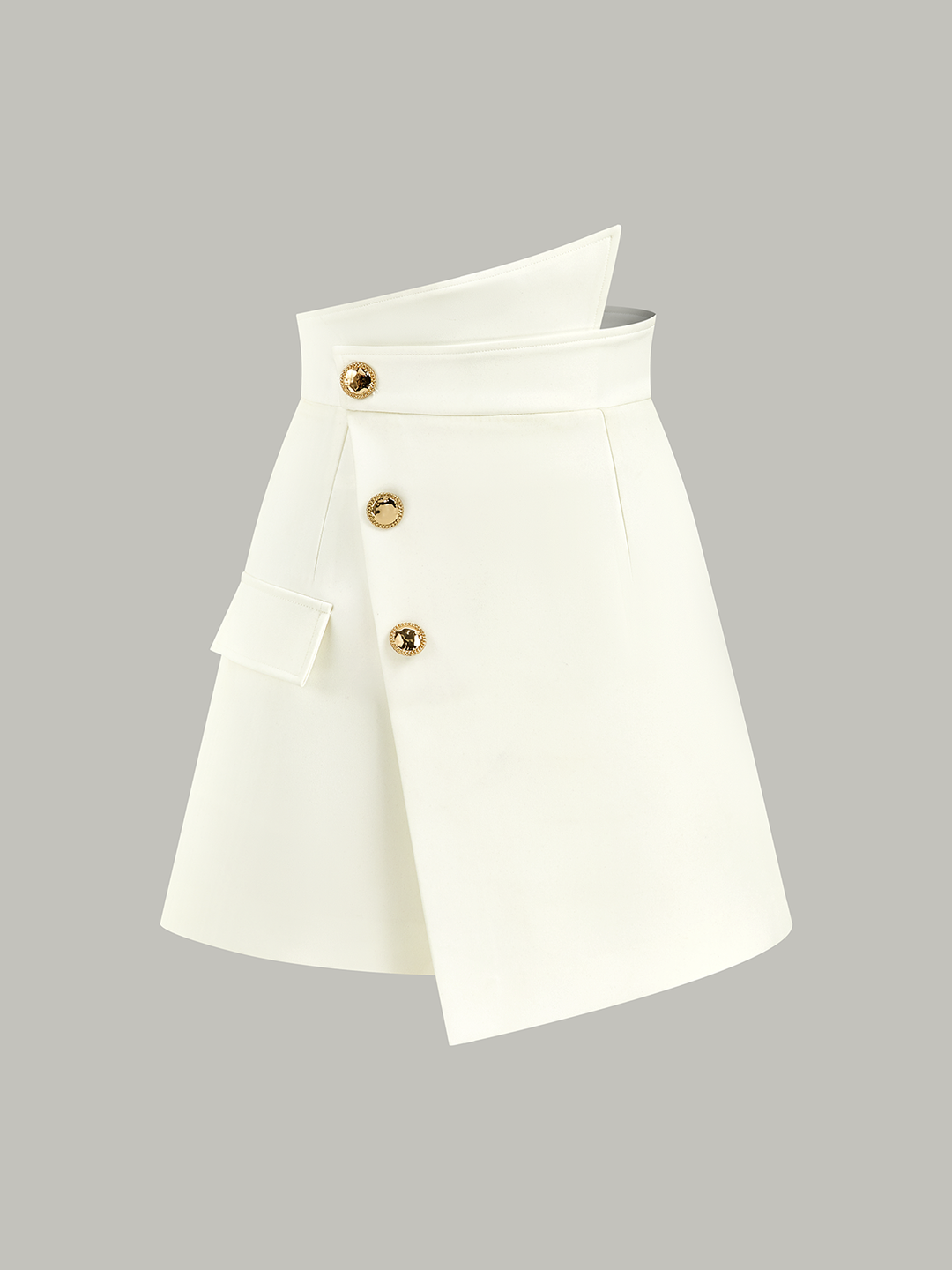 Asymmetric Metal Button Decor Pocket Mini Skirt  Liora Lane Boutique Skirts White / XL 39.00