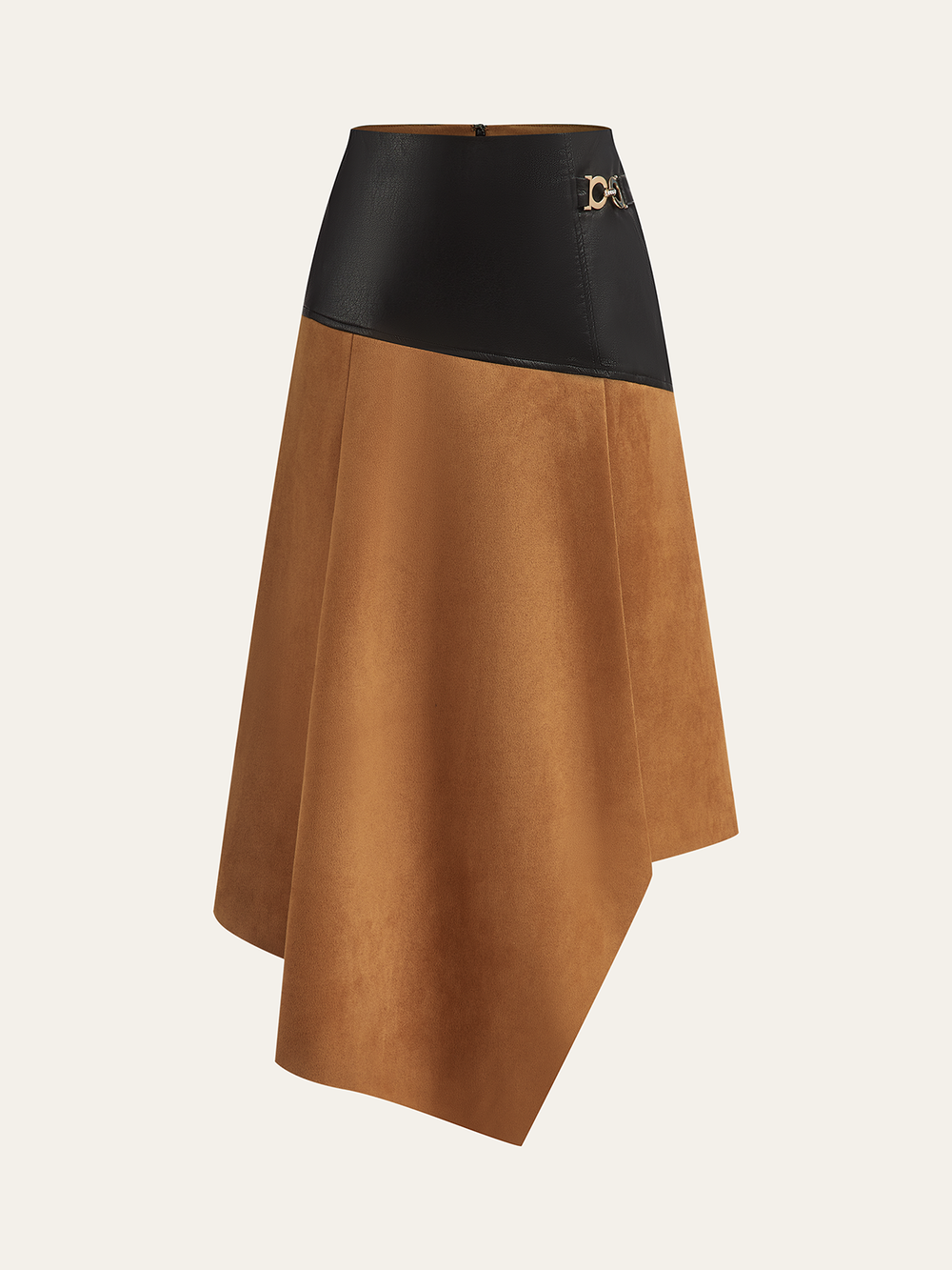 Faux Leather Paneled Suede Asymmetric Midi Skirt  Liora Lane Boutique Skirts