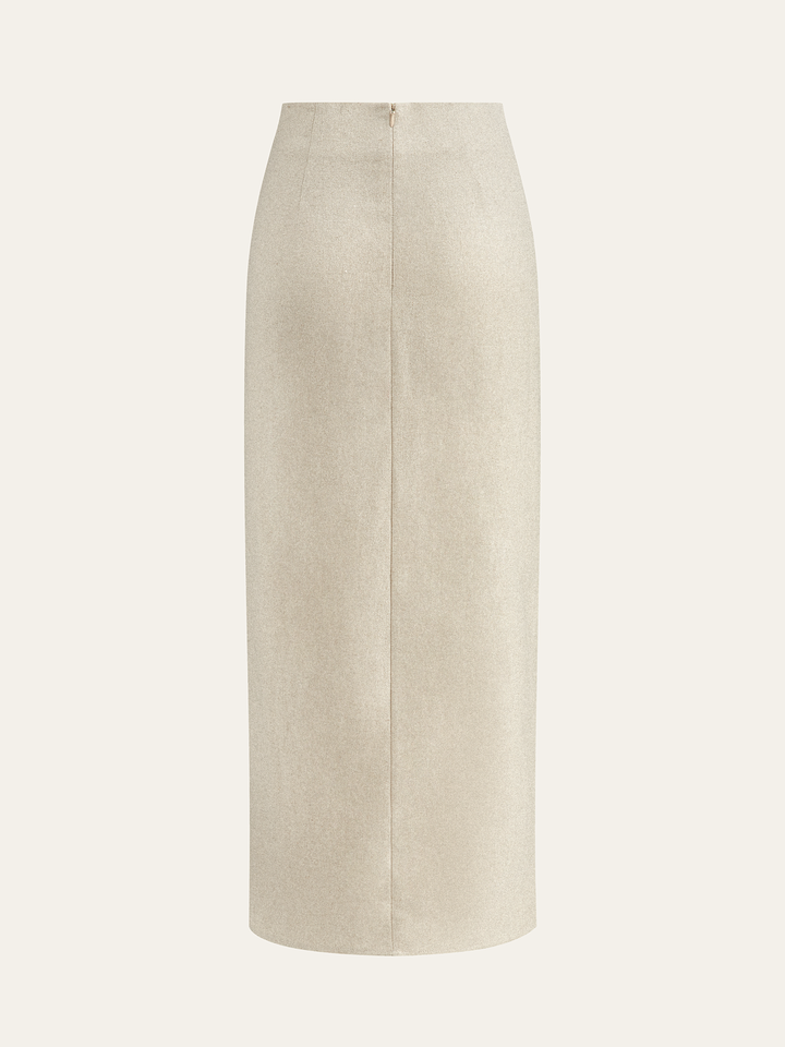 Linen Blend Wrap Midi Skirt with Wooden Buckle  Liora Lane Boutique Skirt Sets