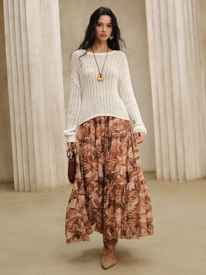 Boho Print Chiffon Maxi Skirt  Liora Lane Boutique Skirts