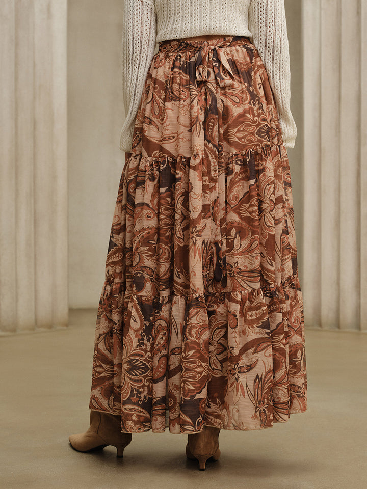 Boho Print Chiffon Maxi Skirt  Liora Lane Boutique Skirts