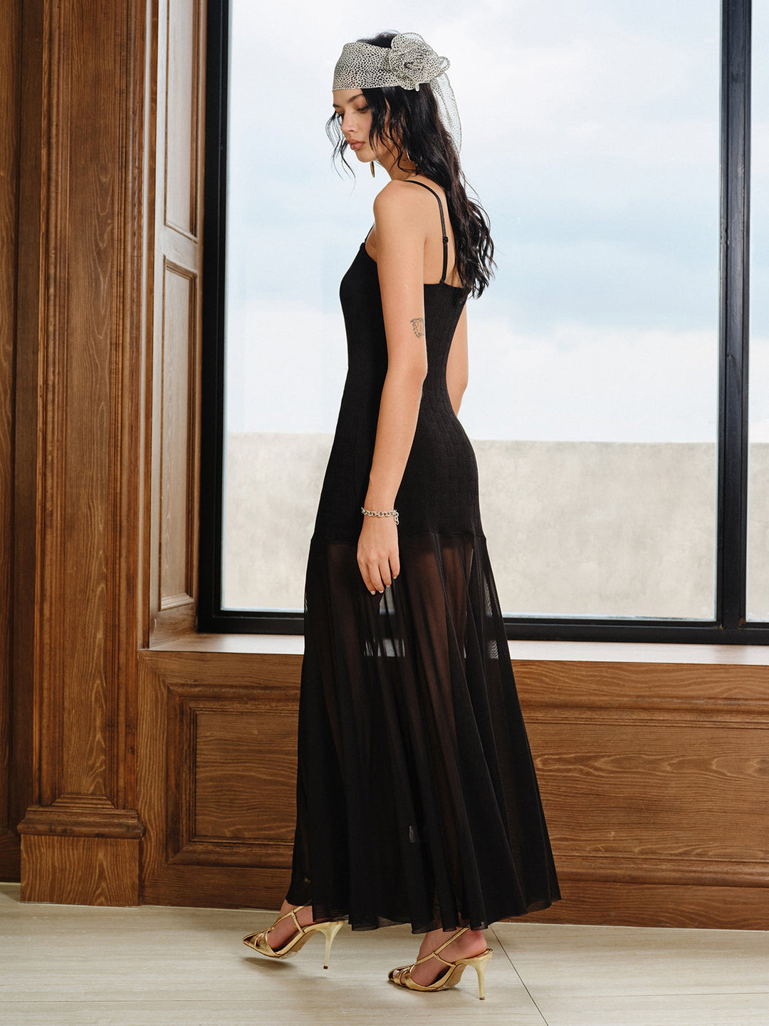 Semi-Sheer Mesh Panel Textured Maxi Dress  Liora Lane Boutique Dresses