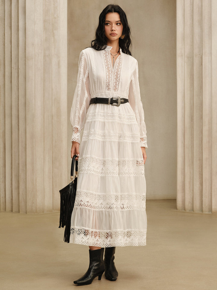 Semi-Sheer Lace Panel Maxi Dress without Belt  Liora Lane Boutique Dresses