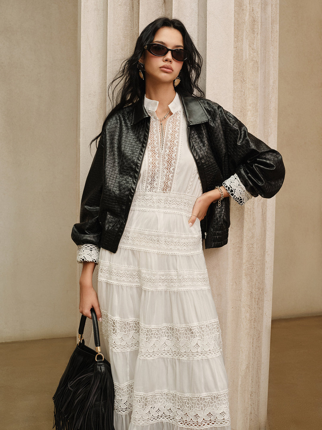 Semi-Sheer Lace Panel Maxi Dress without Belt  Liora Lane Boutique Dresses