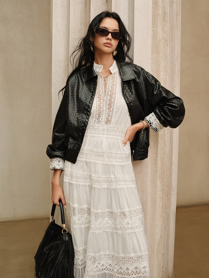 Semi-Sheer Lace Panel Maxi Dress without Belt  Liora Lane Boutique Dresses