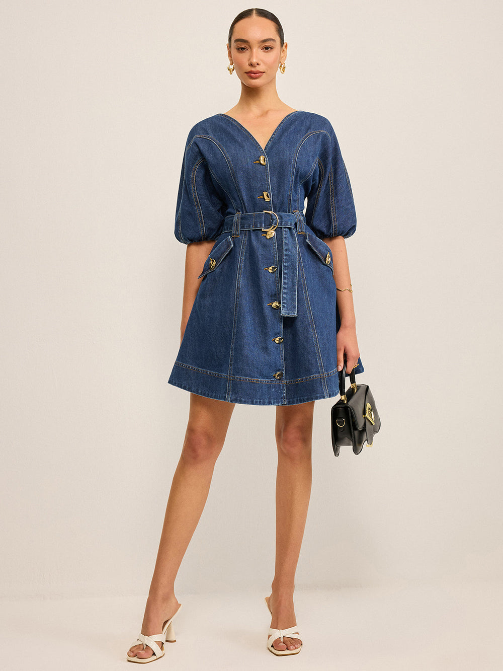 Pocketed Belted Denim Dress  Liora Lane Boutique Dresses