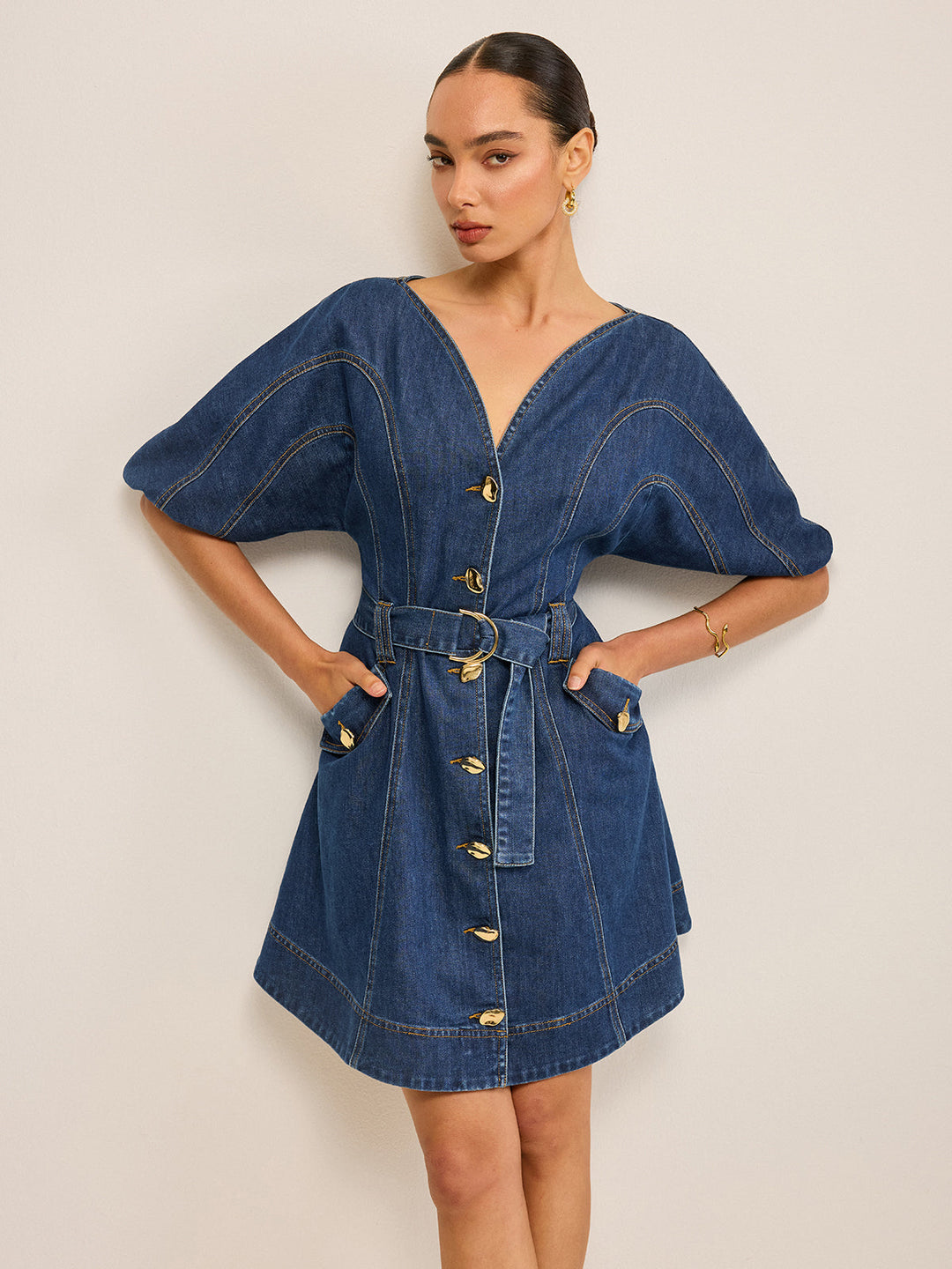 Pocketed Belted Denim Dress  Liora Lane Boutique Dresses