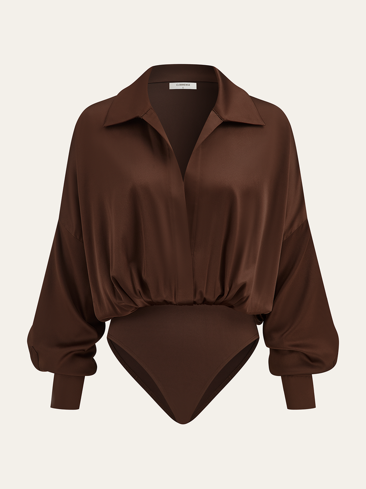 Satin Collared Long Sleeve Bodysuit  Liora Lane Boutique Bodysuits