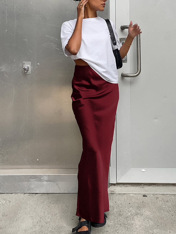Utility Satin Maxi Skirt  Liora Lane Boutique Skirts Burgundy / XL 35.00