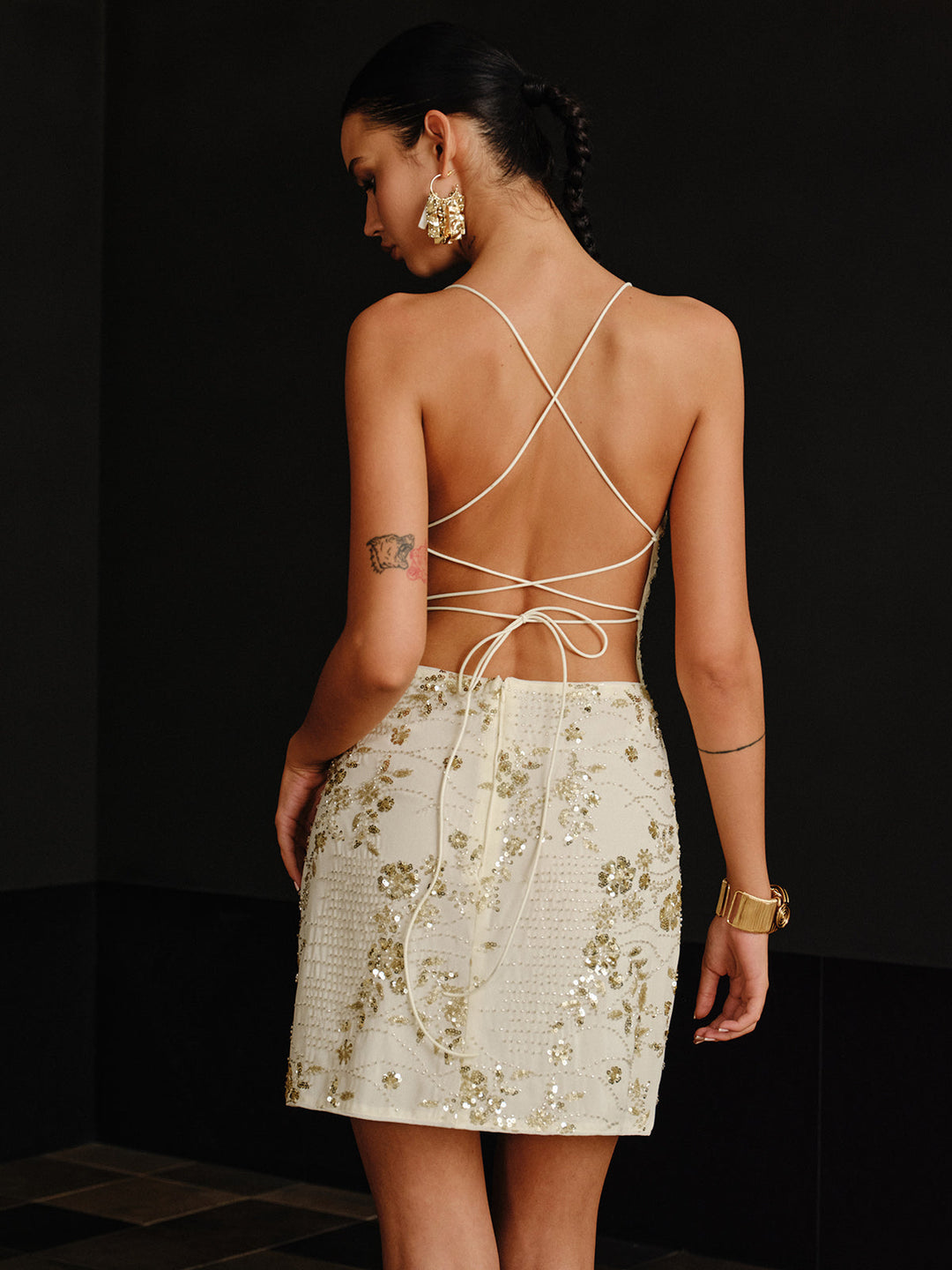 Sequin Cami Dress with Crisscross Back Tie  Liora Lane Boutique Dresses