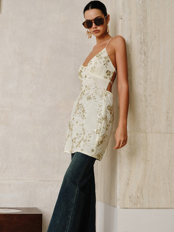 Sequin Cami Dress with Crisscross Back Tie  Liora Lane Boutique Dresses