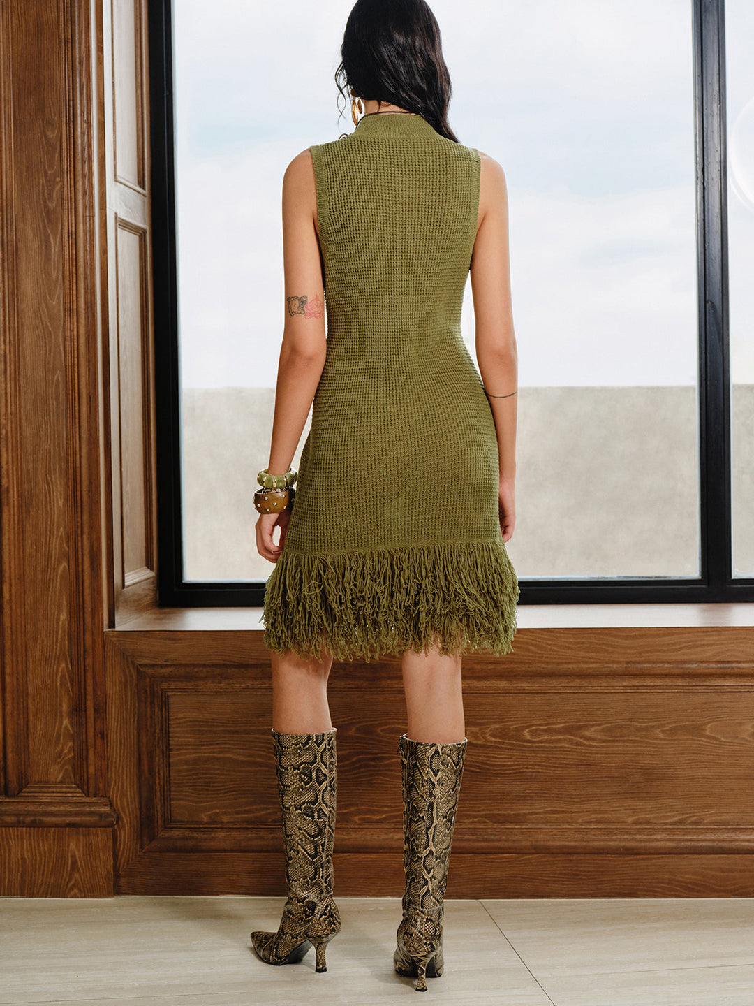 Fringe Hem Sleeveless Knit Dress  Liora Lane Boutique Sweater Dresses