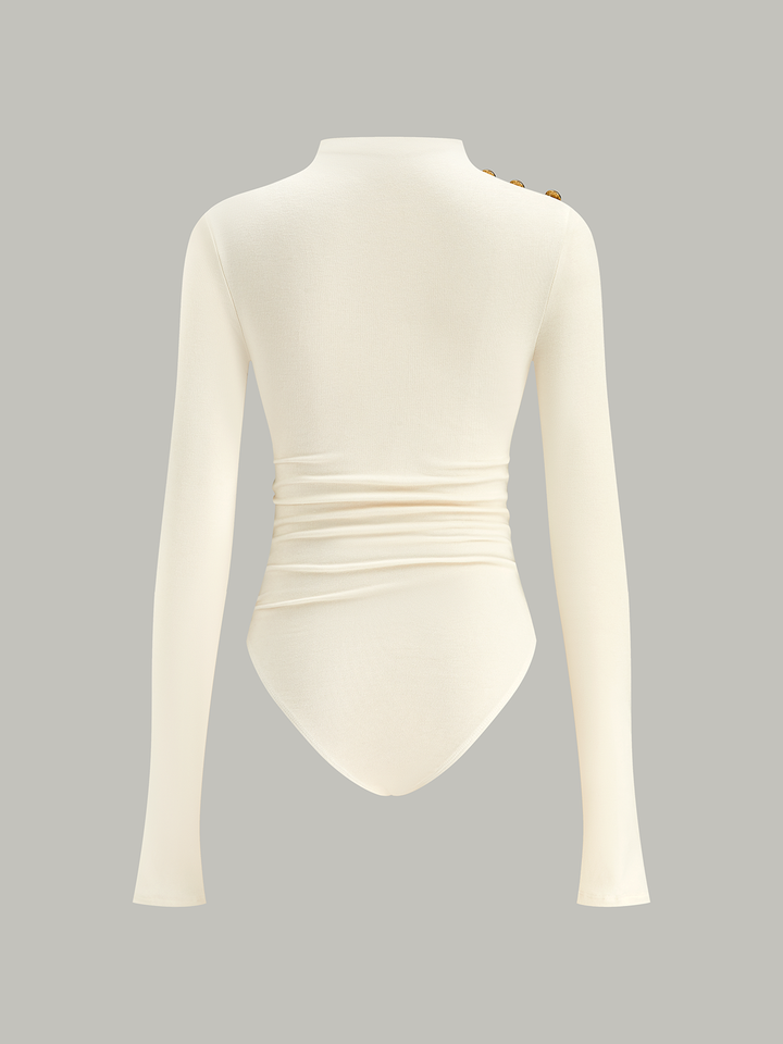 Ruched Shoulder-Decor Long Sleeve Bodysuit  Liora Lane Boutique Bodysuits