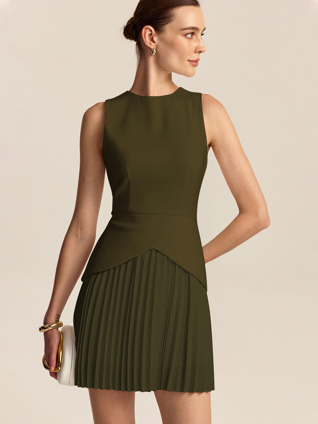 Pleated Hem Mini Dress  Liora Lane Boutique Dresses ArmyGreen / XL 46.00