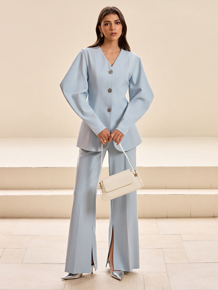 Puffed Sleeve V-Neck Blazer  Liora Lane Boutique Blazers