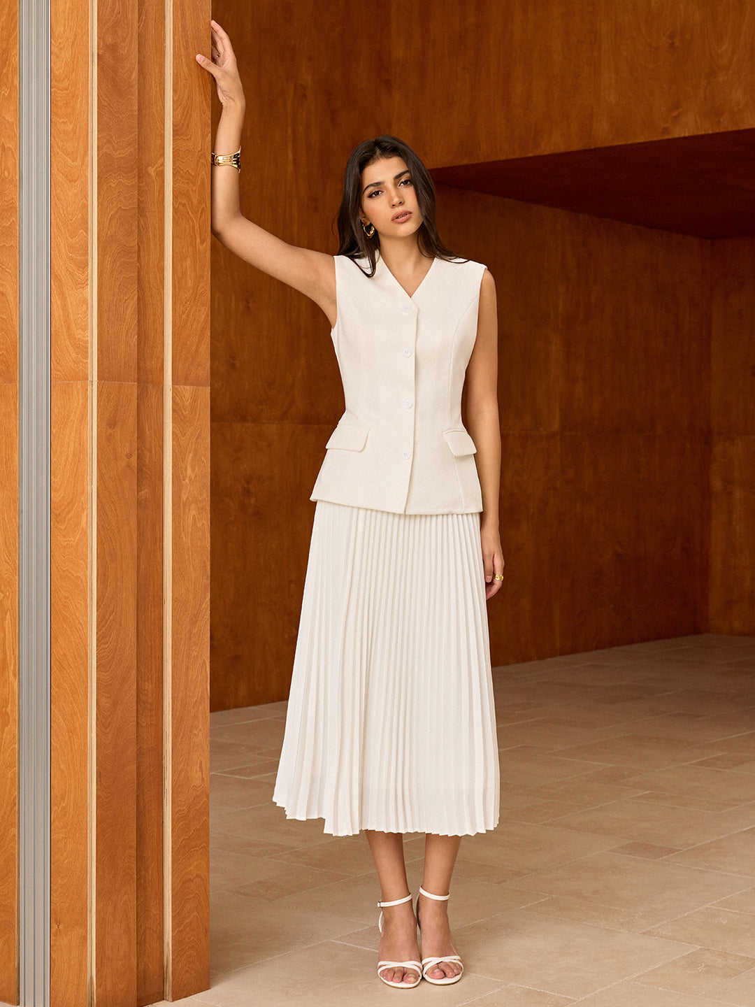 Elasticated Waist Pleated Midi Skirt  Liora Lane Boutique Skirts