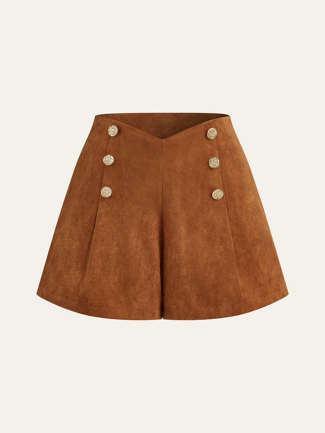 Embellished Button Suede High-Waisted Shorts  Liora Lane Boutique Shorts Brown / XL 39.00