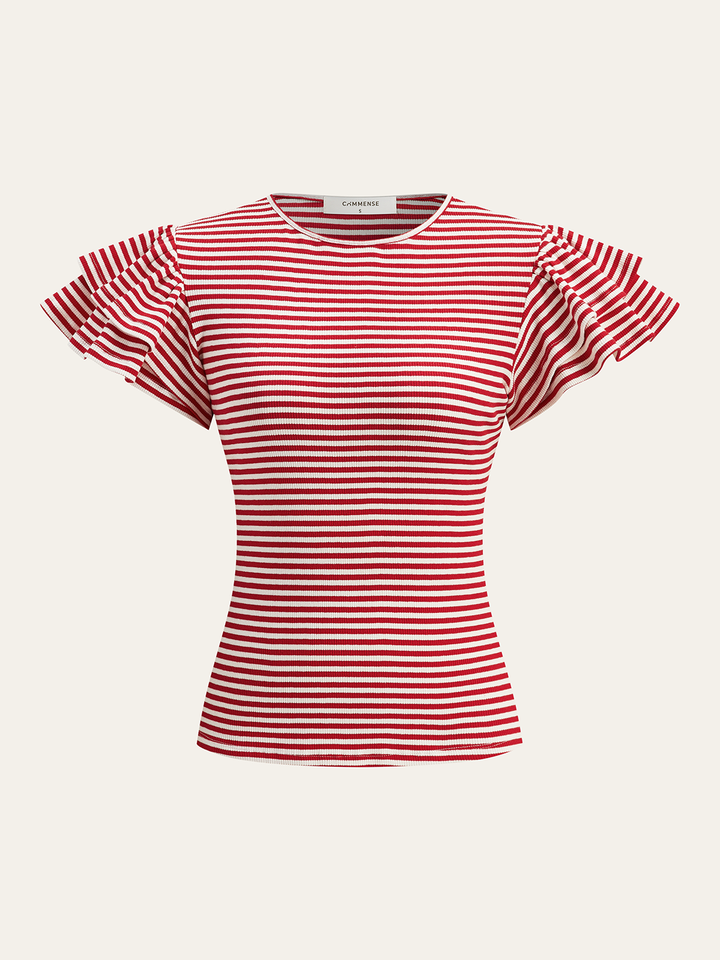 Striped Ribbed Top  Liora Lane Boutique T-Shirts Red / XL 25.00