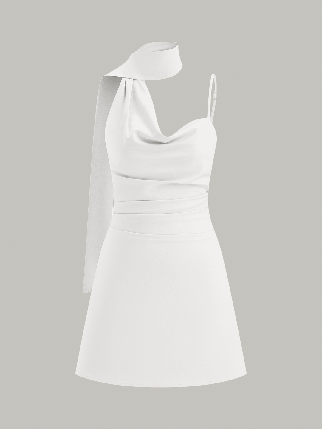 Cowl Neck Mini Dress with Asymmetric Sash Detail  Liora Lane Boutique Dresses