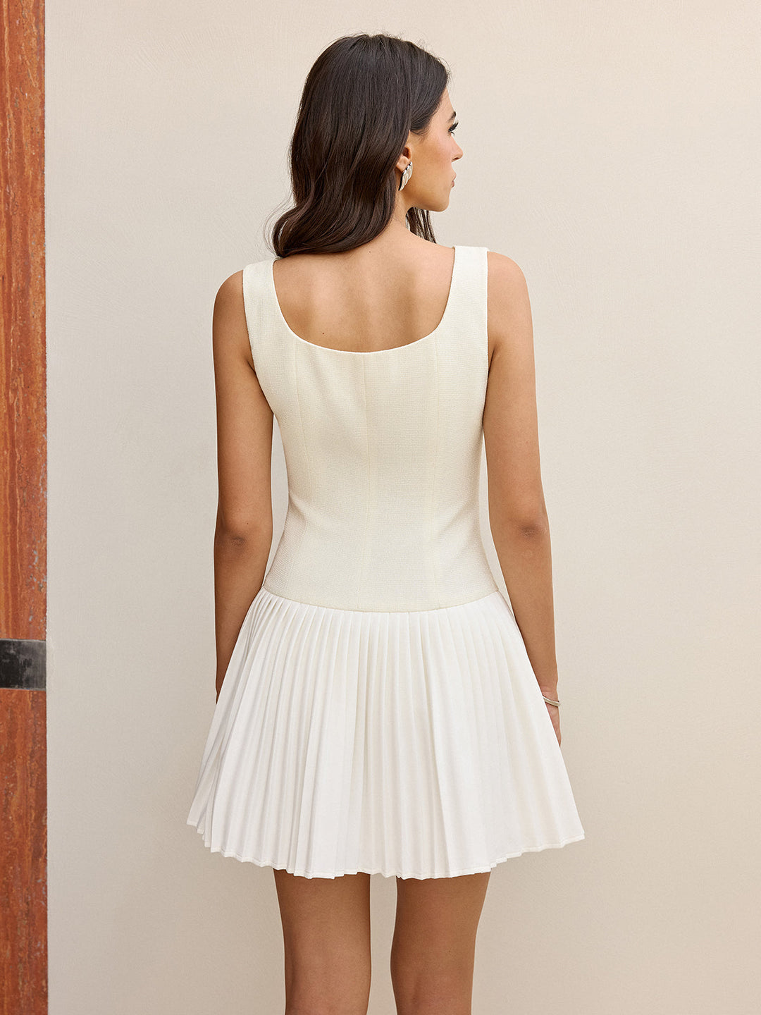 Button-Front Panel Pleated Hem Mini Dress  Liora Lane Boutique Dresses