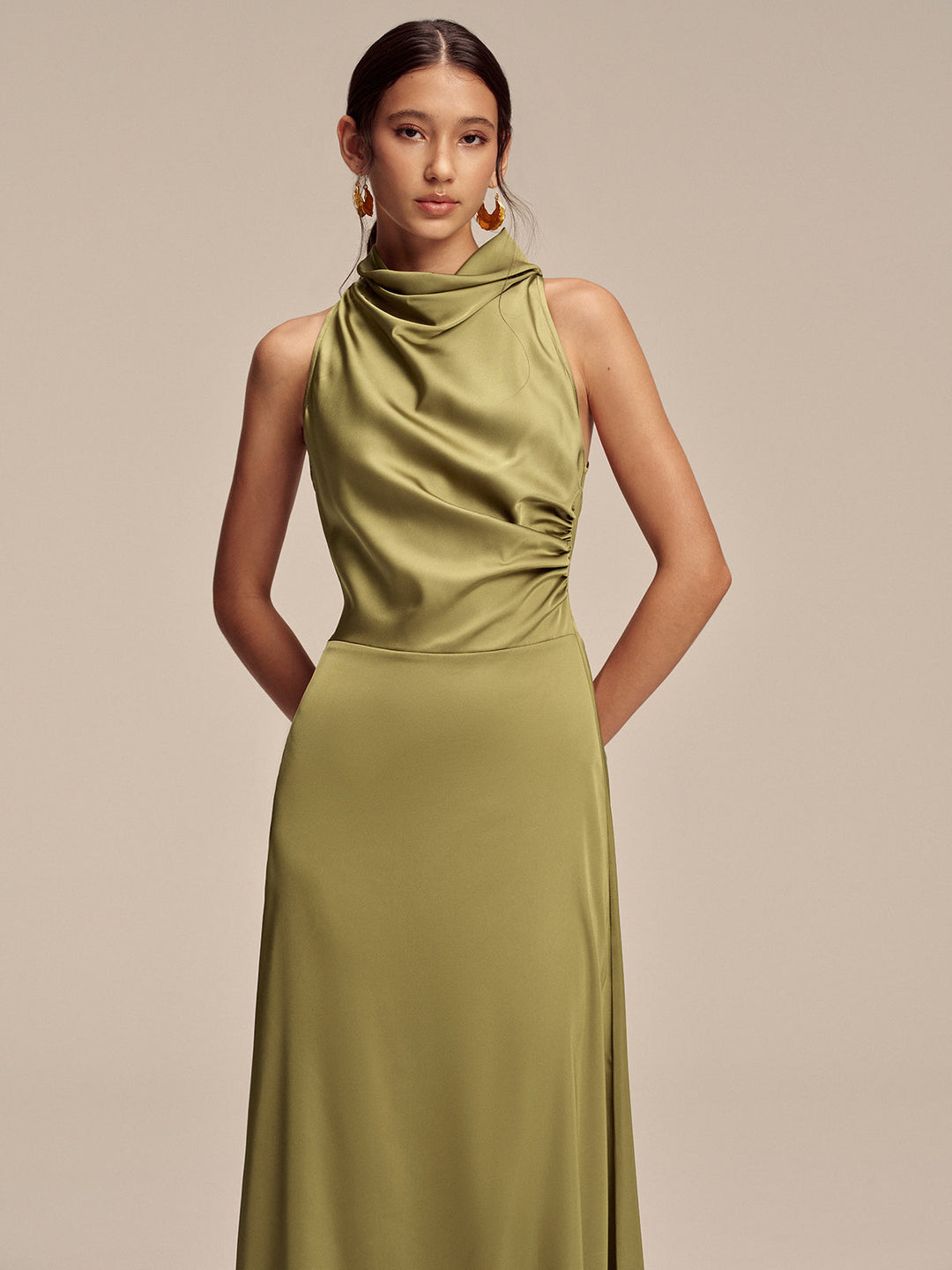 Satin Mock Neck Sleeveless Maxi Dress  Liora Lane Boutique Dresses