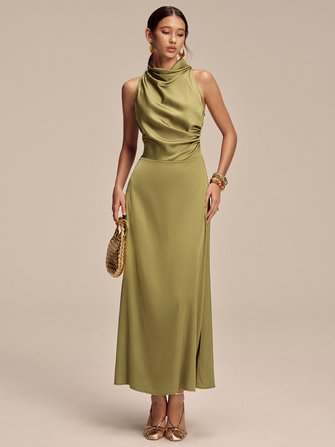 Satin Mock Neck Sleeveless Maxi Dress  Liora Lane Boutique Dresses