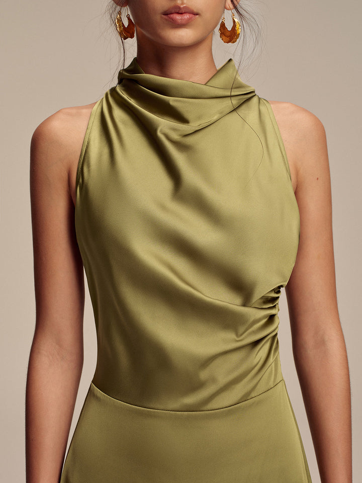 Satin Mock Neck Sleeveless Maxi Dress  Liora Lane Boutique Dresses