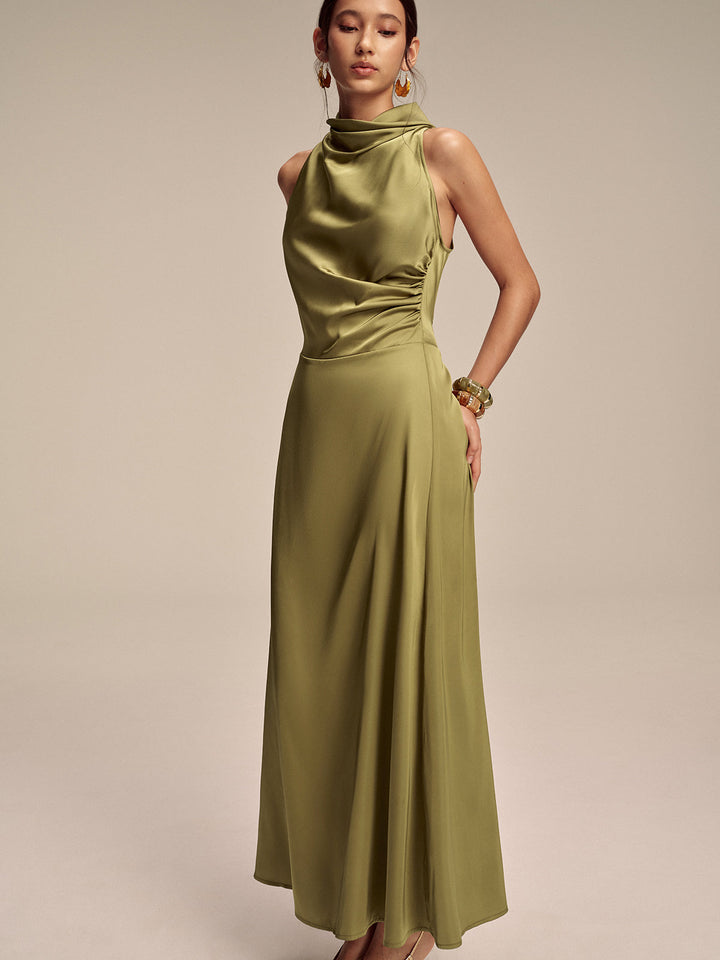 Satin Mock Neck Sleeveless Maxi Dress  Liora Lane Boutique Dresses