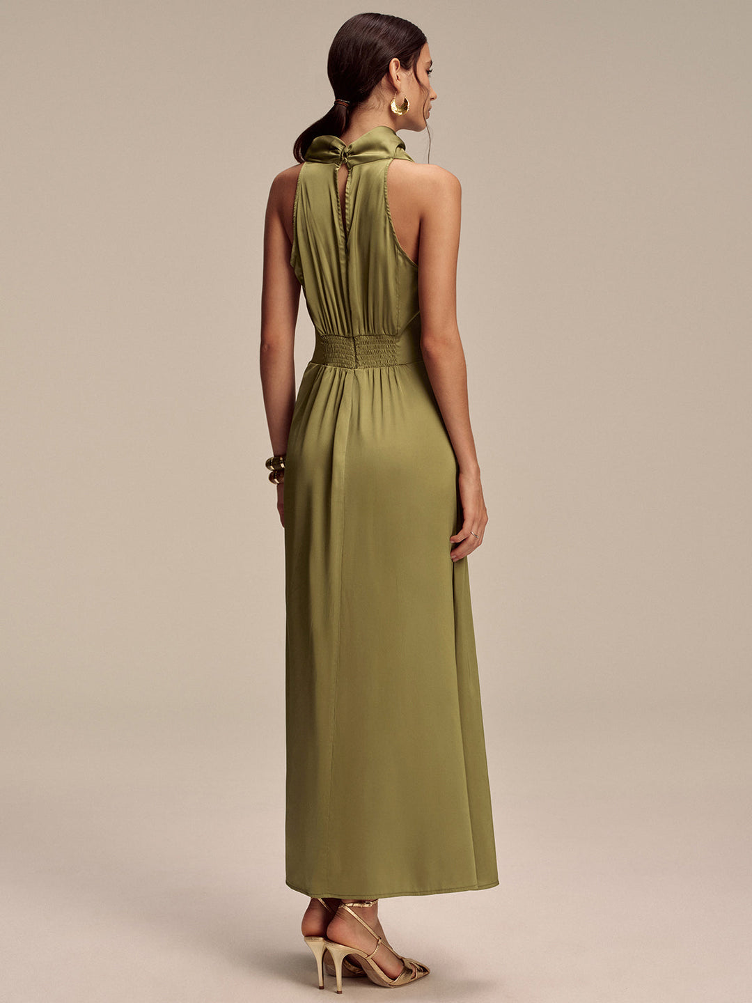 Satin Mock Neck Sleeveless Maxi Dress  Liora Lane Boutique Dresses