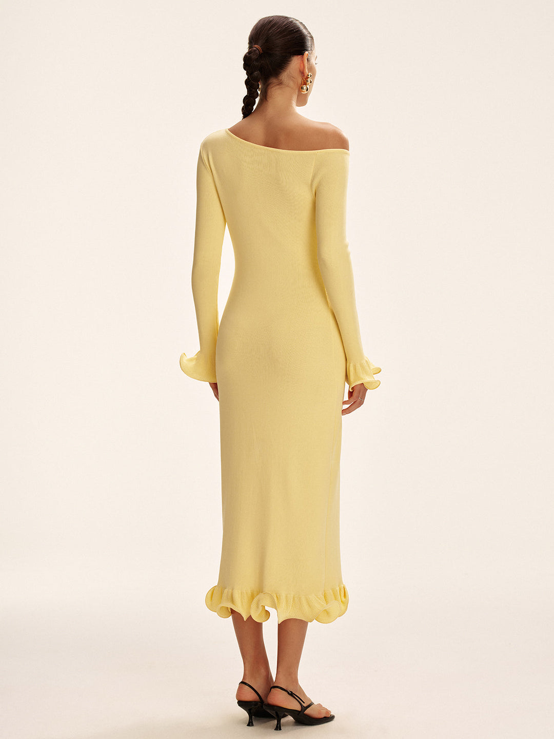 Off-Shoulder Ruffle Hem Sweater Dress  Liora Lane Boutique Sweater Dresses