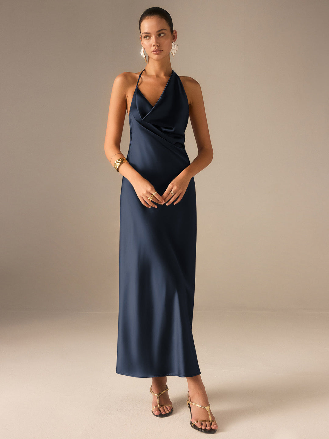 Satin Halter-Neck Backless Maxi Dress  Liora Lane Boutique Dresses