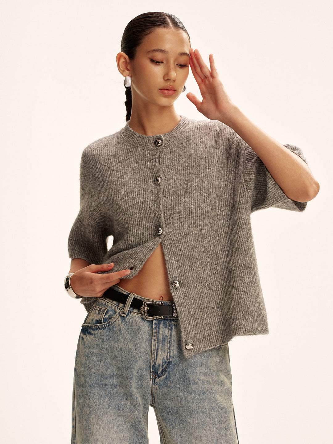 Wool-Blend Short-Sleeved Cardigan  Liora Lane Boutique Cardigans