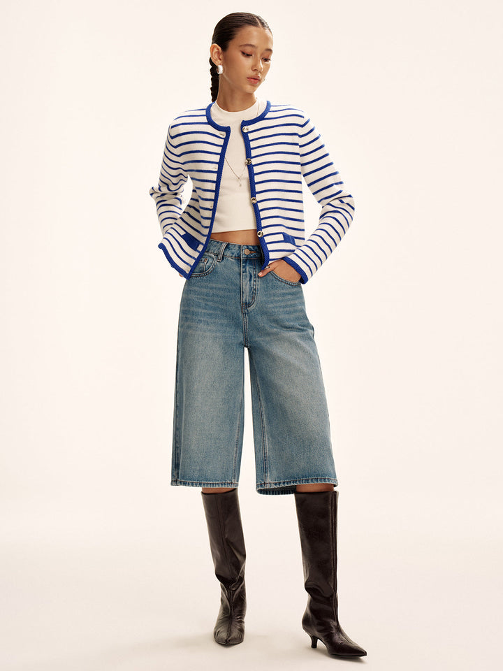 Striped Contrast Trim Knit Cardigan  Liora Lane Boutique Cardigans